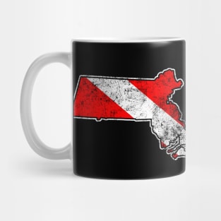 Massachusetts Dive Flag Scuba Diving State Map Dive Flag Distressed Mug